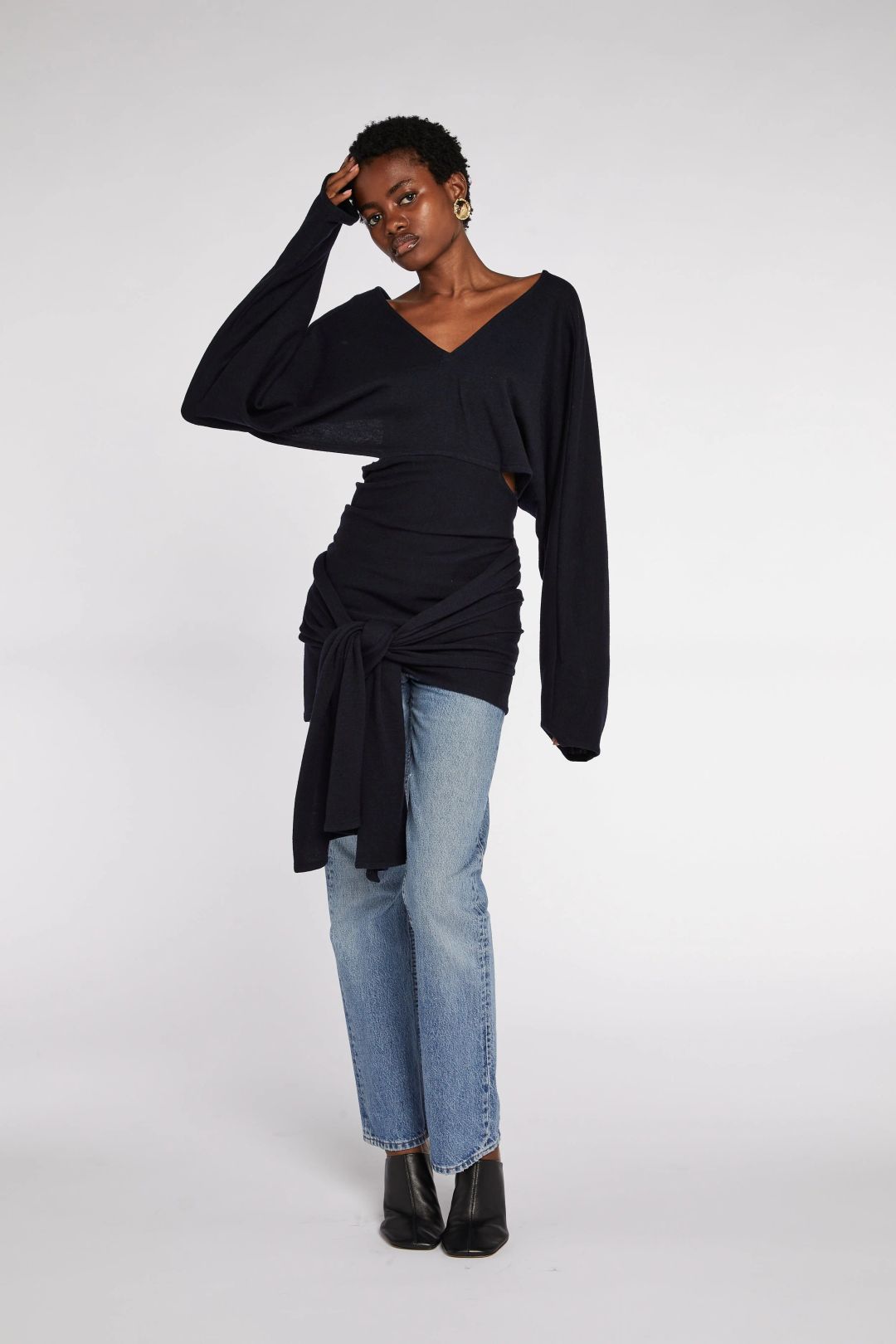 Comme des Garçons navy wool wrap top A/W 1983 by COMME DES GARÇONS in size XS from TOPS category