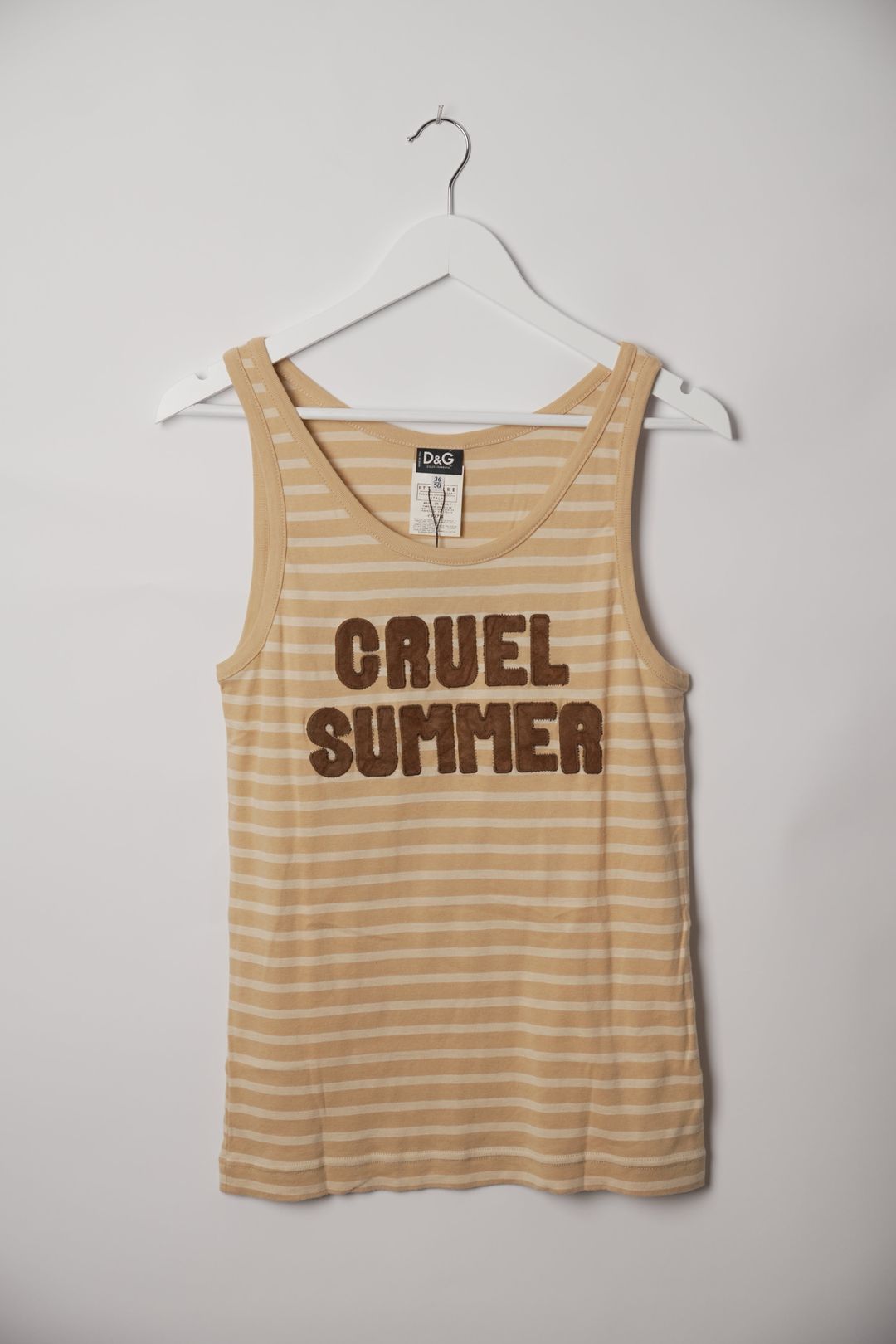 D&G Sand Stripe Cruel Summer Slogan Tank by DOLCE & GABBANA in size M from TOPS category