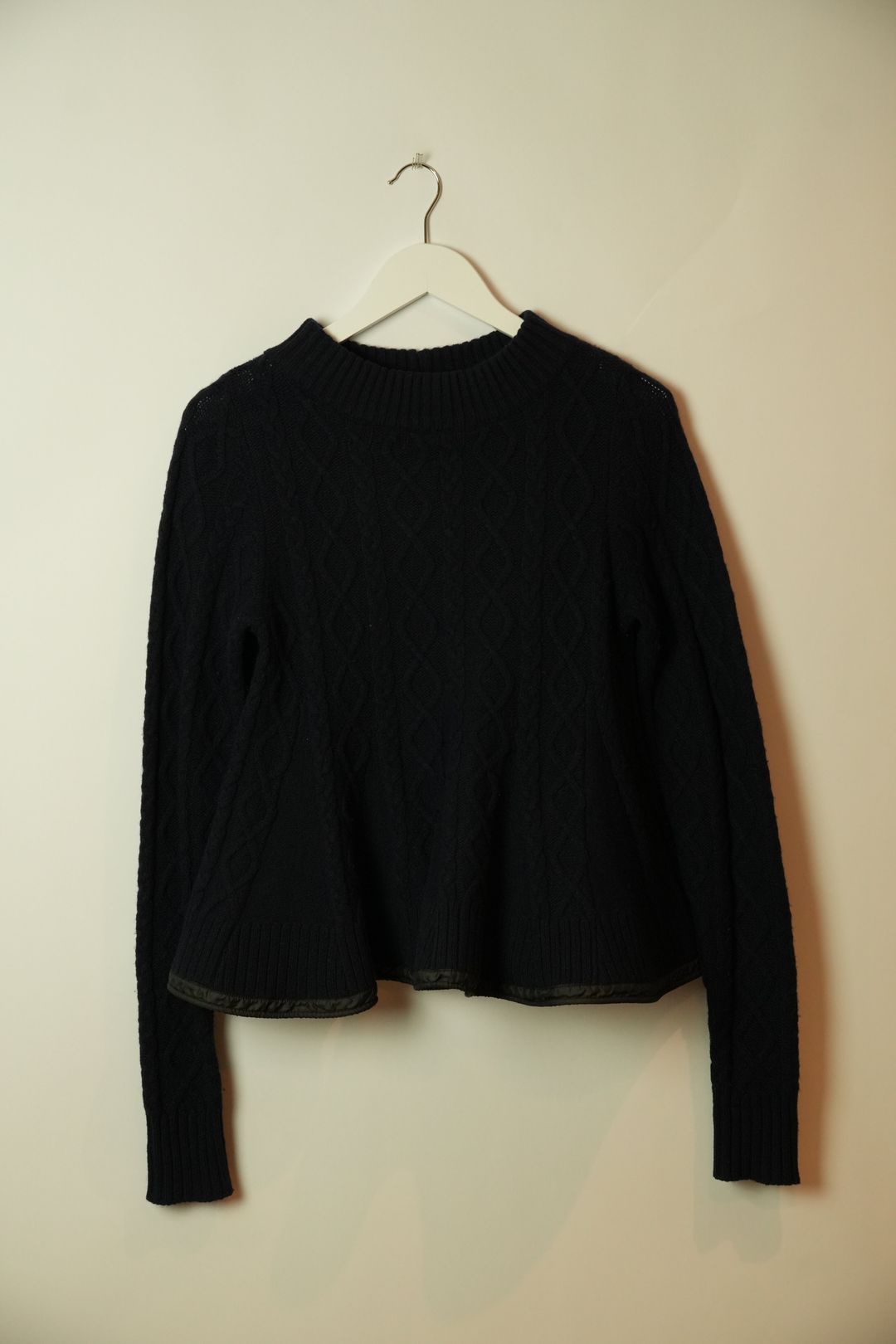 Sacai Cable knit Navy Peplum Wavy Sweater by SACAI in size S from KNITWEAR category