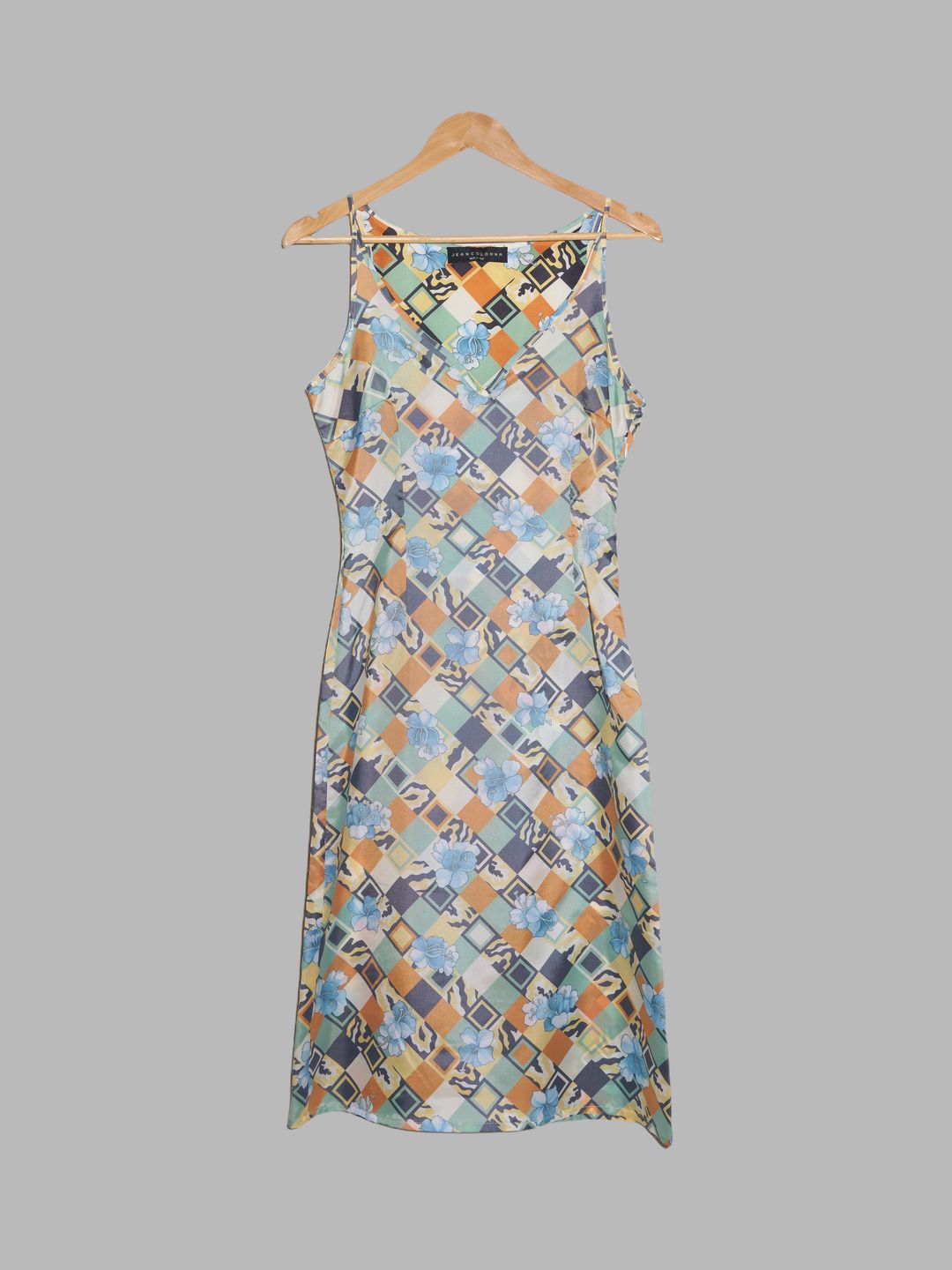 Jean Colonna SS1998 reversed geometric floral print satin slip dress by Jean Colonna in size ONE SIZE from DRESSES category