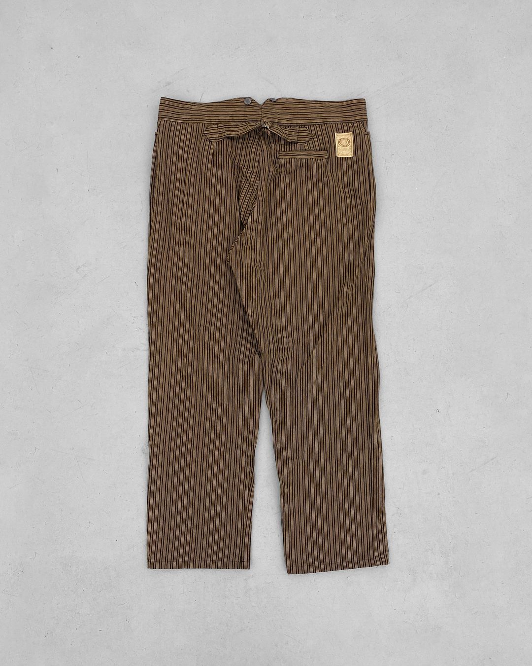 Wah Maker 1990s Made in USA Striped Buckleback Pants Brown by Wah Maker in size ONE SIZE from TROUSERS category