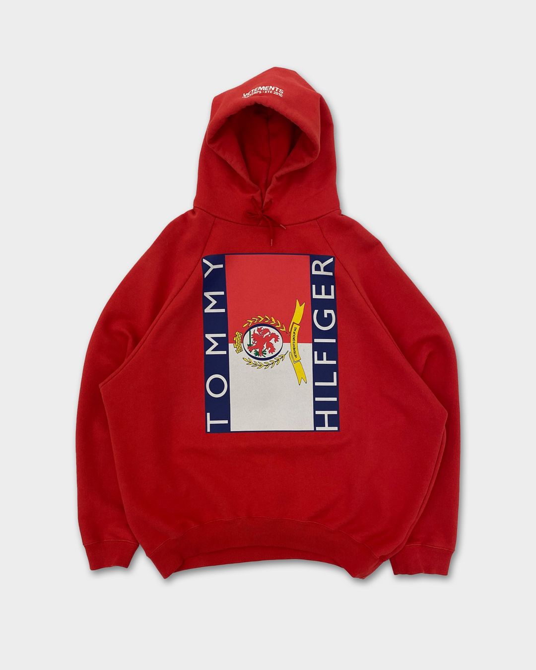 Vetements x Tommy Hilfiger SS2018 Big Logo Raglan Hoodie Red by Vetements x Tommy Hilfiger in size XS from KNITWEAR category