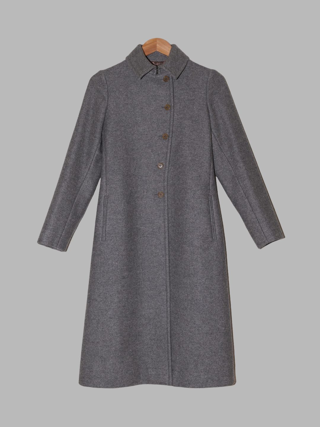 Miu Miu 1990s grey wool melton curved placket coat - size 38 6 by MIU MIU in size IT 38 from COATS & JACKETS category