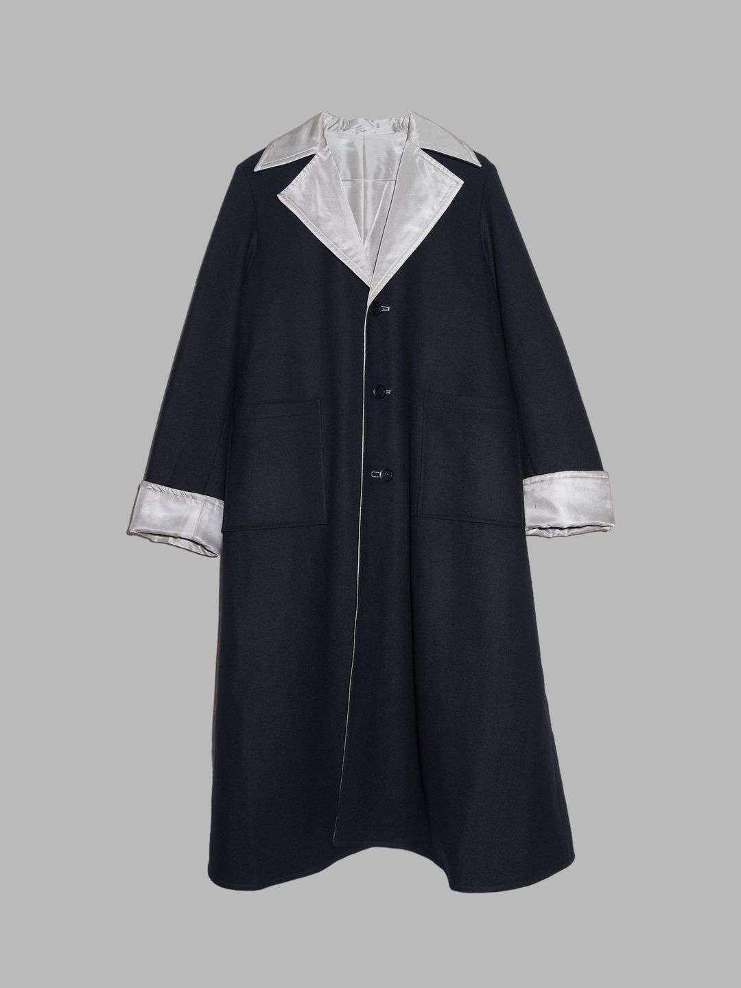 I Wish Y’s Bis Yohji Yamamoto 1990s reversible black silver melton wool coat by YOHJI YAMAMOTO in size ONE SIZE from COATS & JACKETS category