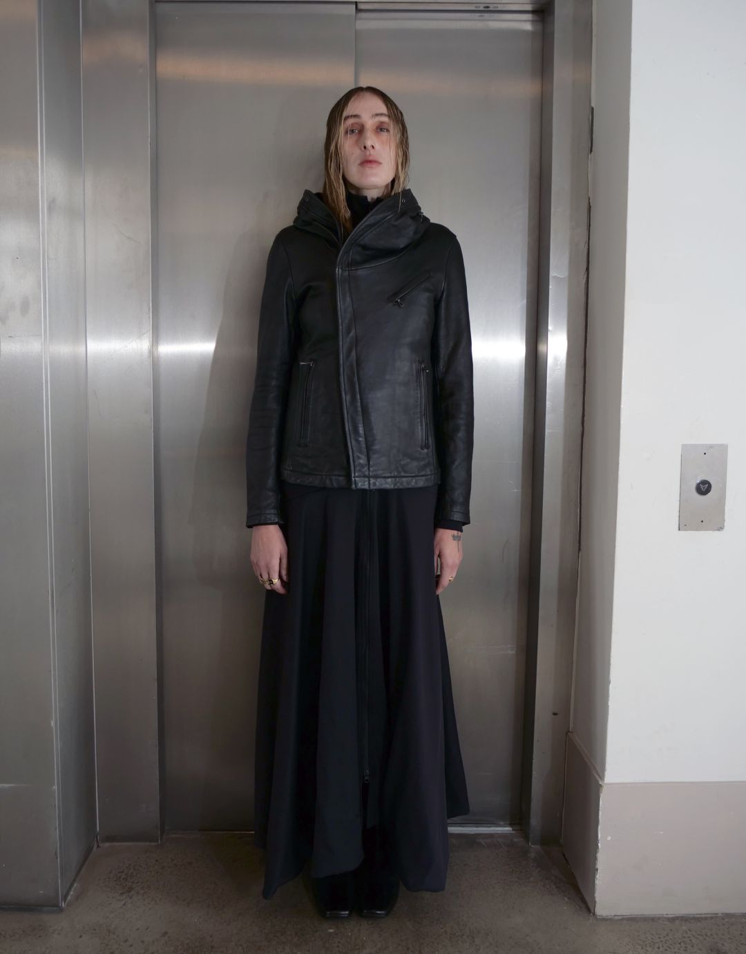 Hooded Leather Jacket by KATHERINE HAMNETT in size M from COATS & JACKETS category
