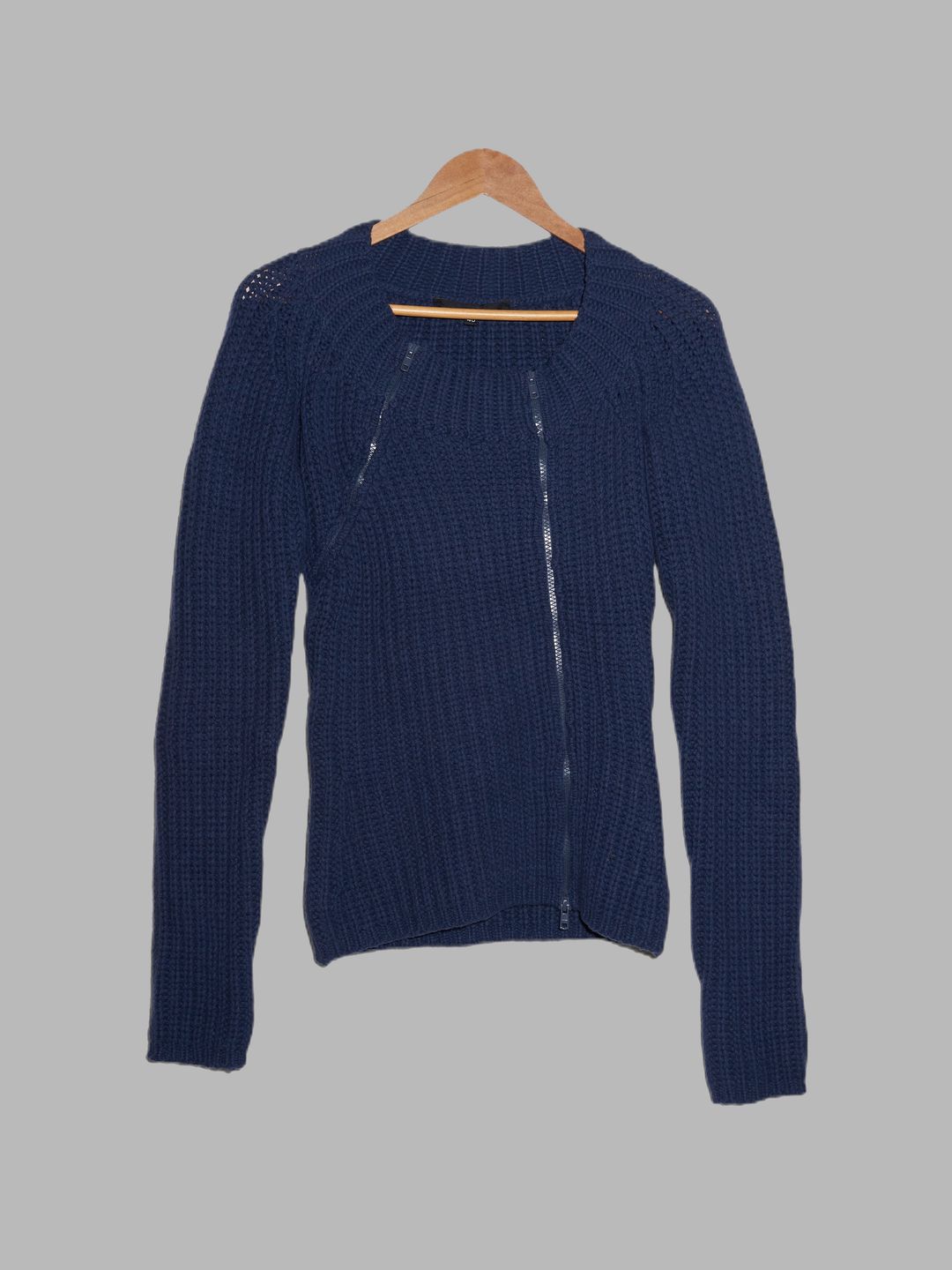 Alessandro Dell'acqua petrol blue wool rib knit double zip cardigan - size 40 by Alessandro Dell'acqua in size IT 40 from KNITWEAR category