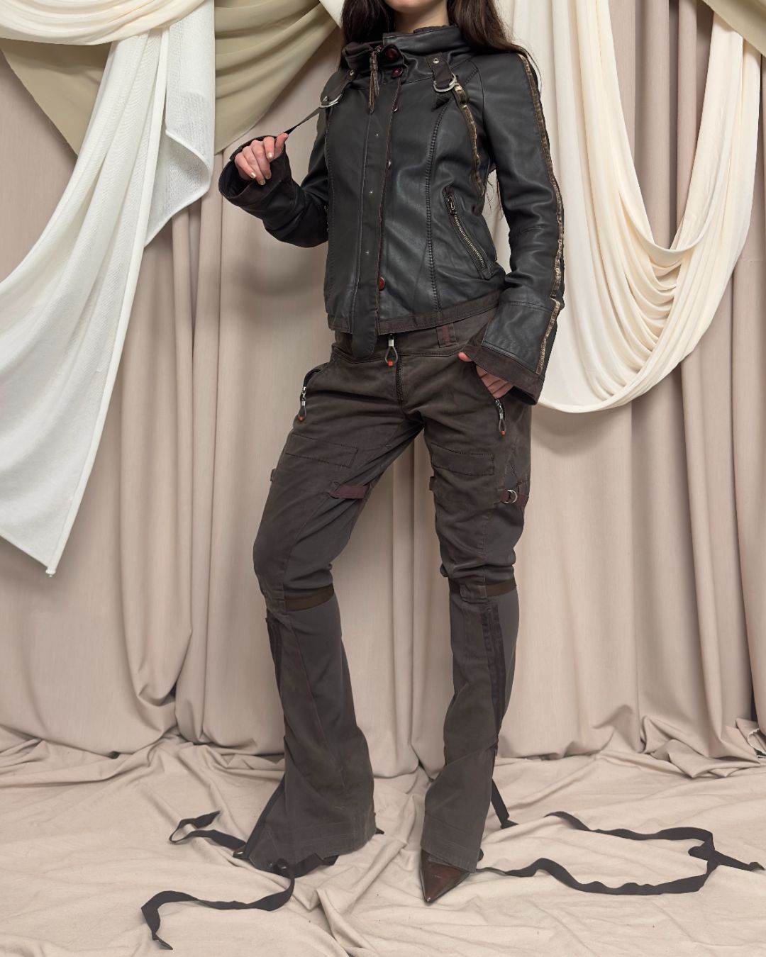 BROWN LEATHER 'BONDAGE' UTILITY STRAP COAT by Marithé + François Girbaud by MARITHE AND FRANCOIS GIRBAUD in size FR 38 from COATS & JACKETS category