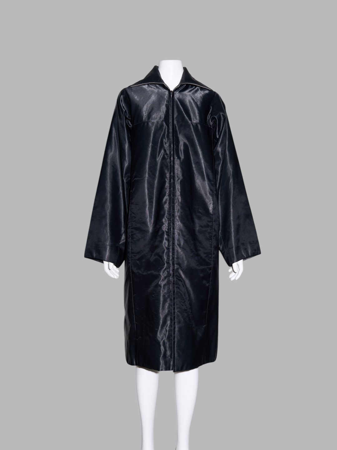 Junya Watanabe Comme des Garcons winter 1995 long shiny black nylon zipped coat by COMME DES GARÇONS in size ONE SIZE from COATS & JACKETS category
