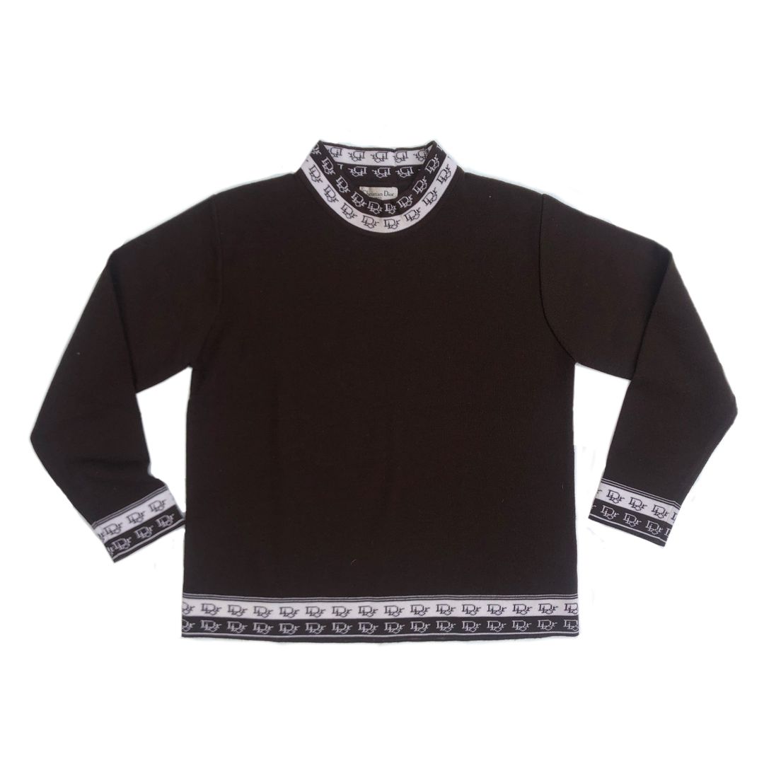 Christian Dior Brown Mock Neck Logo Knit Sweater by DIOR in size S from KNITWEAR category