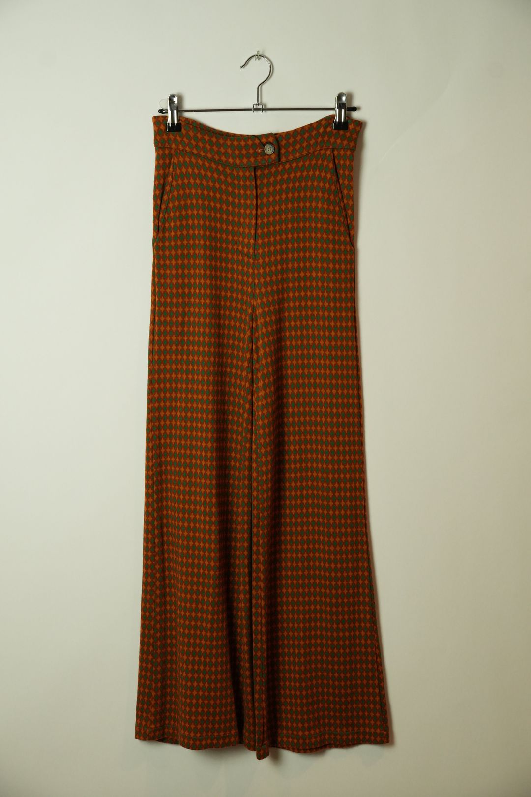 Vintage Checkered Orange Green Tile Flare High Waist Pants by VENDOR-UNKNOWN in size S from TROUSERS category