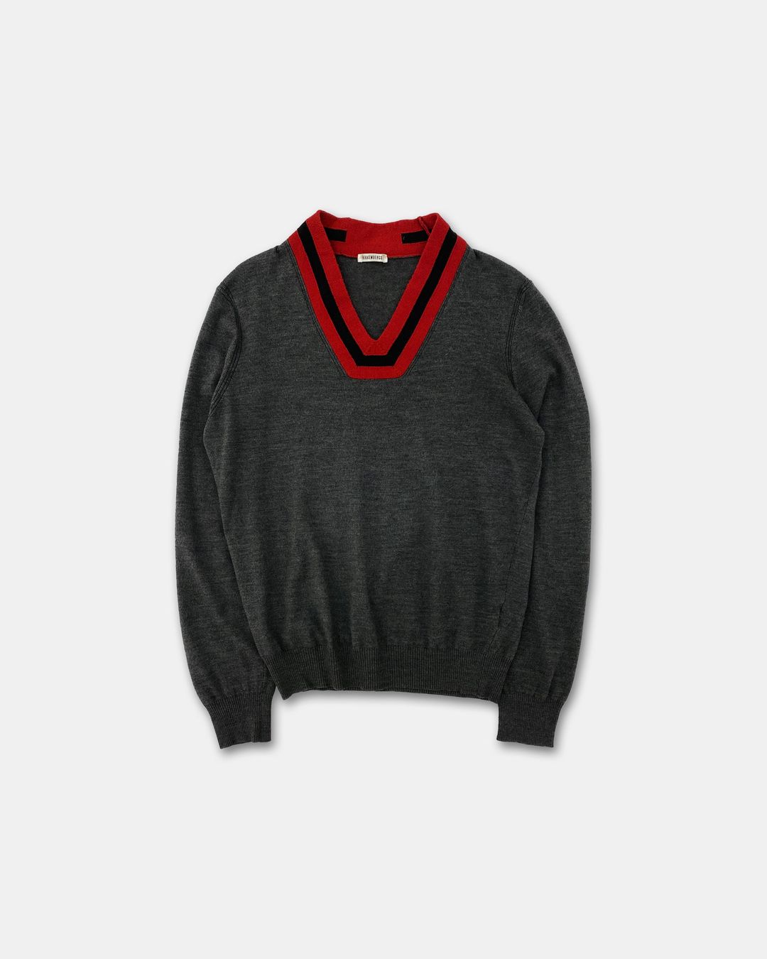 Bikkembergs 2010s V-Neck Wool Knit Sweater Grey Red by Bikkembergs in size L from KNITWEAR category