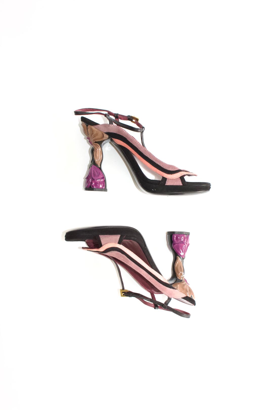 Prada SS 2008 black & pink suede ‘Fairy' floral heels by PRADA in size EU 38 from SHOES category