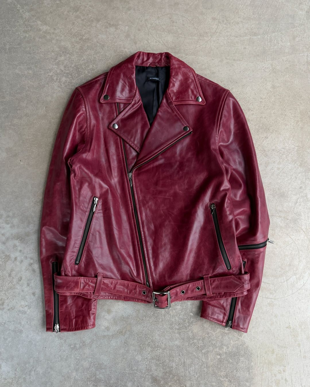Scheffen Red Horse Leather Biker Jacket – L by Scheffen in size L from COATS & JACKETS category