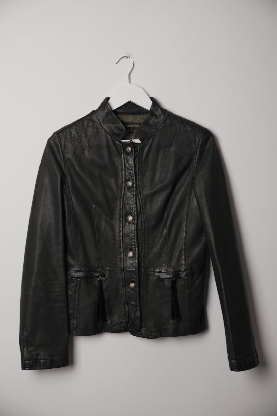 Vintage Tomboy New York Lamb Leather Military Band Collar Jacket by VENDOR-UNKNOWN in size S from COATS & JACKETS category