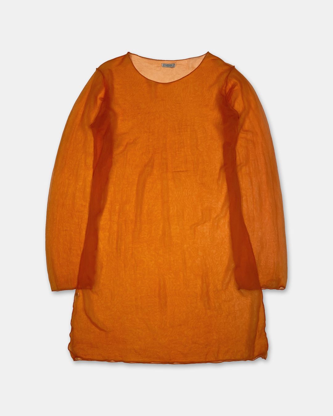 Marithé + François Girbaud 1990s See Through Inside Out Seam Mesh Longsleeve Dress Orange by Marithé + François Girbaud in size M from DRESSES category