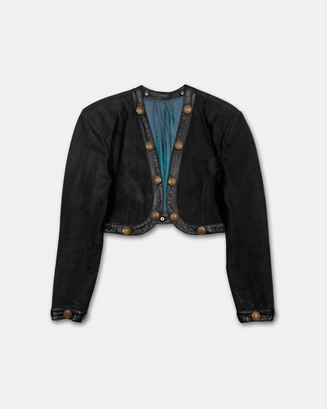 Pyrate-Style 1980s Penny Coins Cropped Leather Jacket Black by Pyrate-Style in size M from COATS & JACKETS category