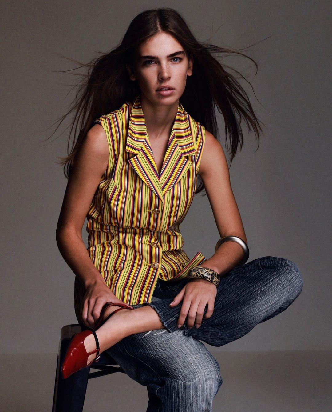 Versace Jeans Couture Stripe Gold Button Vest by VERSACE in size S from TOPS category