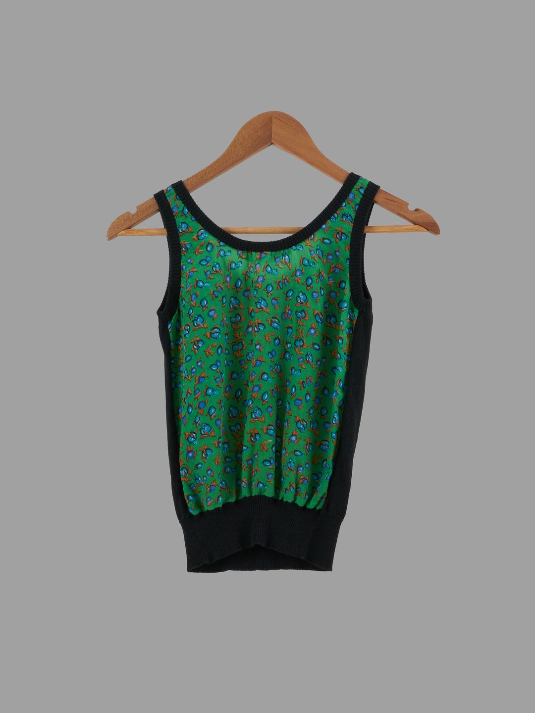 Kostas Murkudis black knit singlet with green patterned silk back panel by Kostas Murkudis in size XS from TOPS category