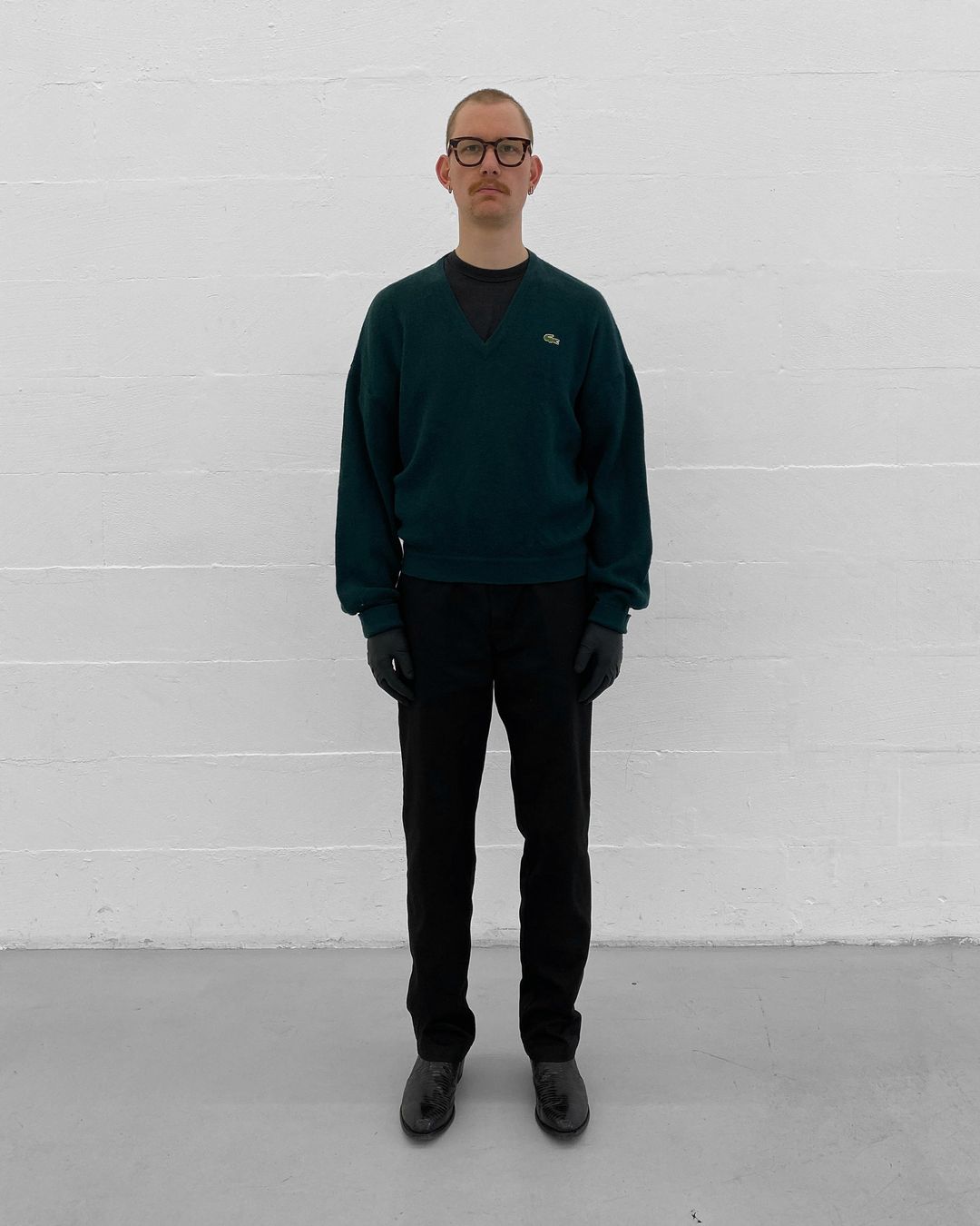 Lacoste 1980s V-Neck Wool Knit Sweater Dark Green by Lacoste in size XL from KNITWEAR category