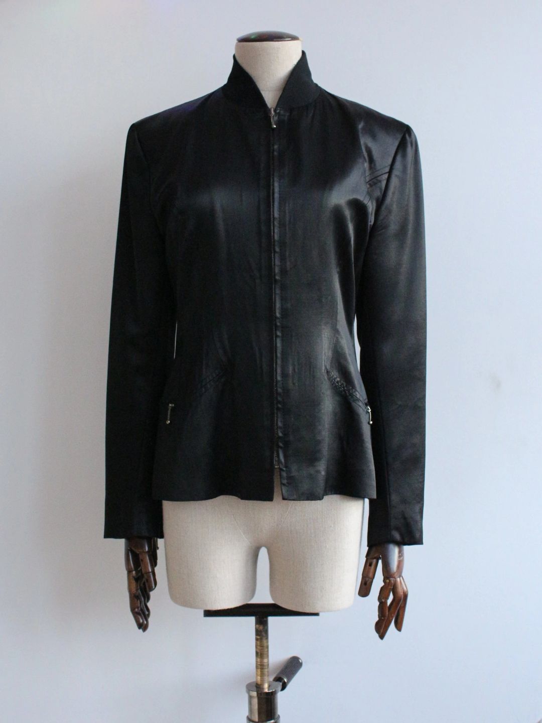 John Galliano F/W90 Black Satin Bomber Jacket by JOHN GALLIANO in size ONE SIZE from COATS & JACKETS category