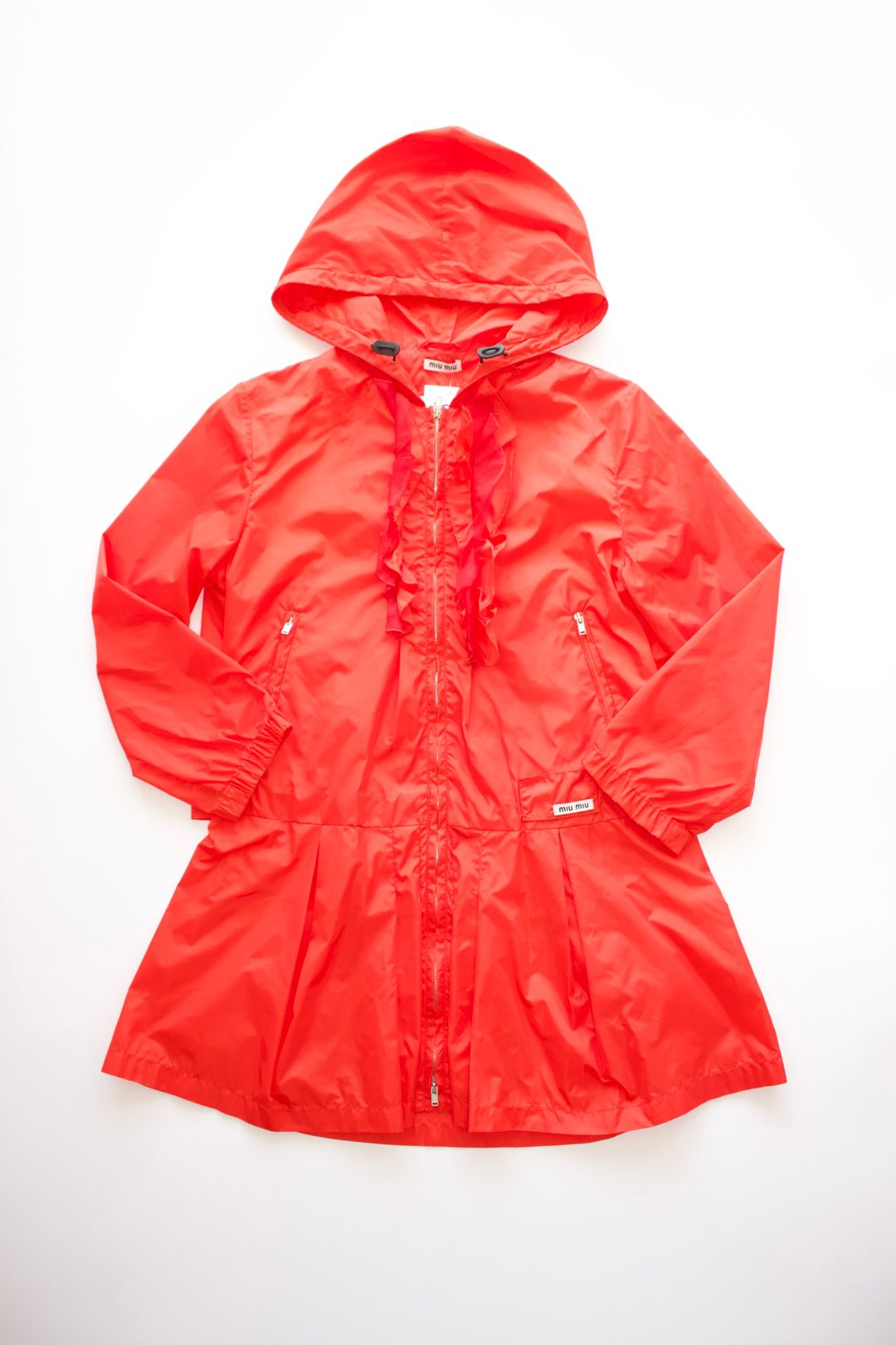 Miu Miu orange nylon raincoat with ruffles by MIU MIU in size S from COATS & JACKETS category