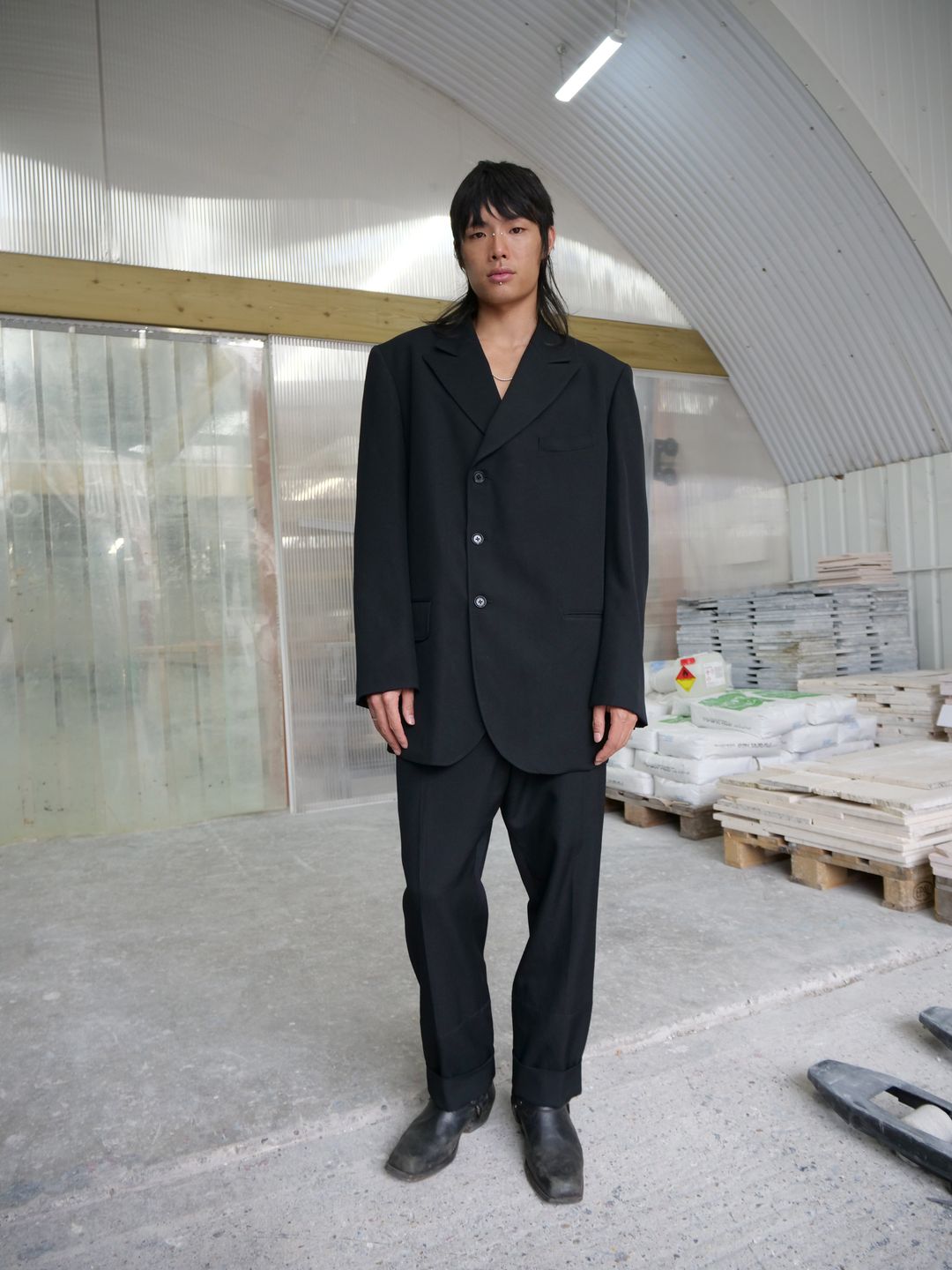 Oversized Black Suit With Back Zip Detail by YOHJI YAMAMOTO in size ONE SIZE from SUITS category