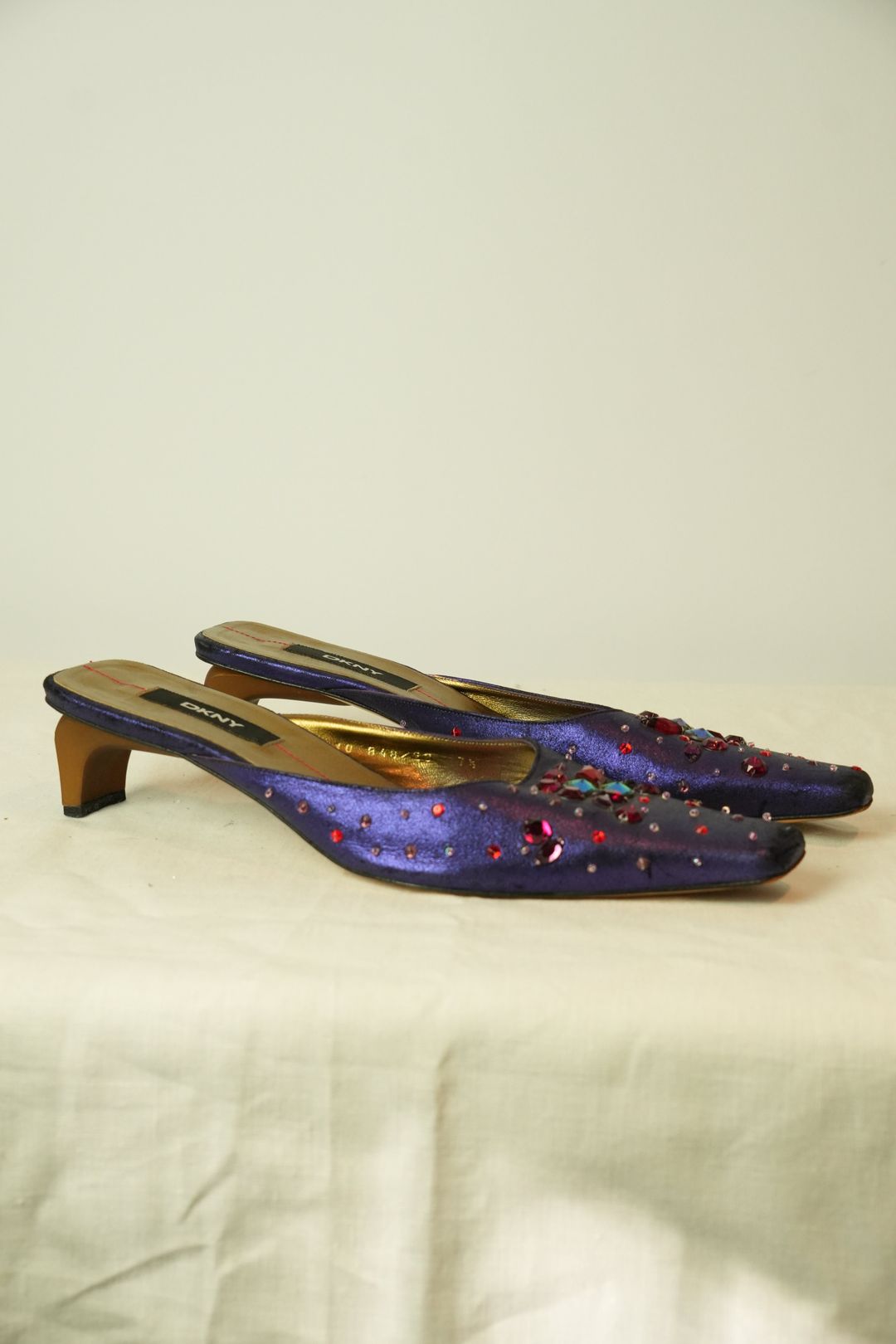 DKNY Satin Jewel Mule Heels Sz 7.5 by DKNY in size ONE SIZE from SHOES category