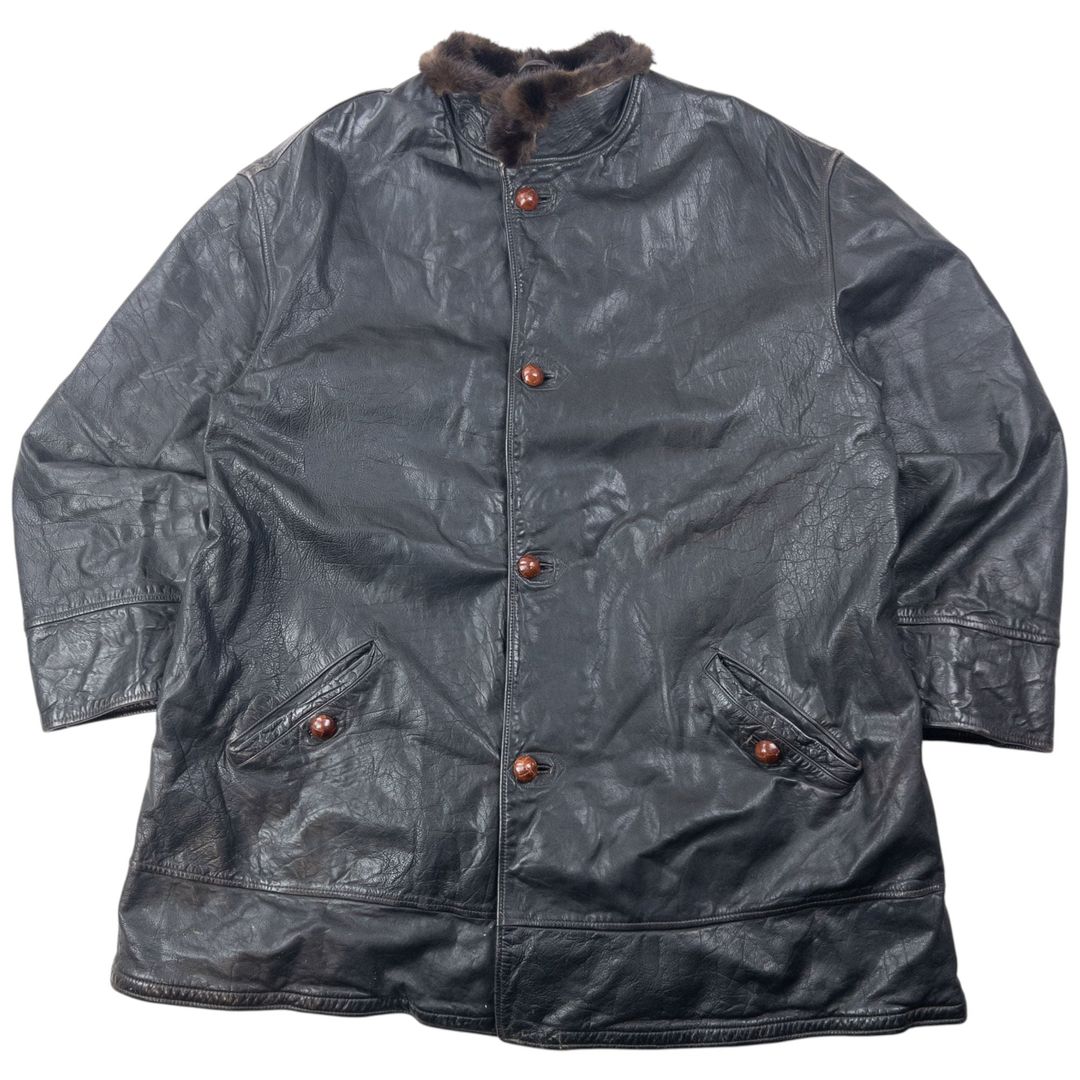 Vintage 80s Emporio Armani Fur Collar Stone Leather Jacket Size XXL by EMPORIO ARMANI in size XXL from COATS & JACKETS category