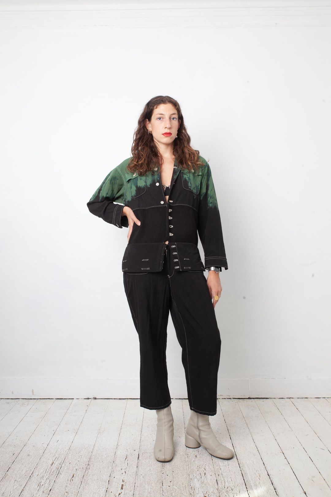 Yohji Yamamoto 2000's black and green tie dye wool jumpsuit by YOHJI YAMAMOTO in size M from JUMPSUITS & PLAYSUITS category