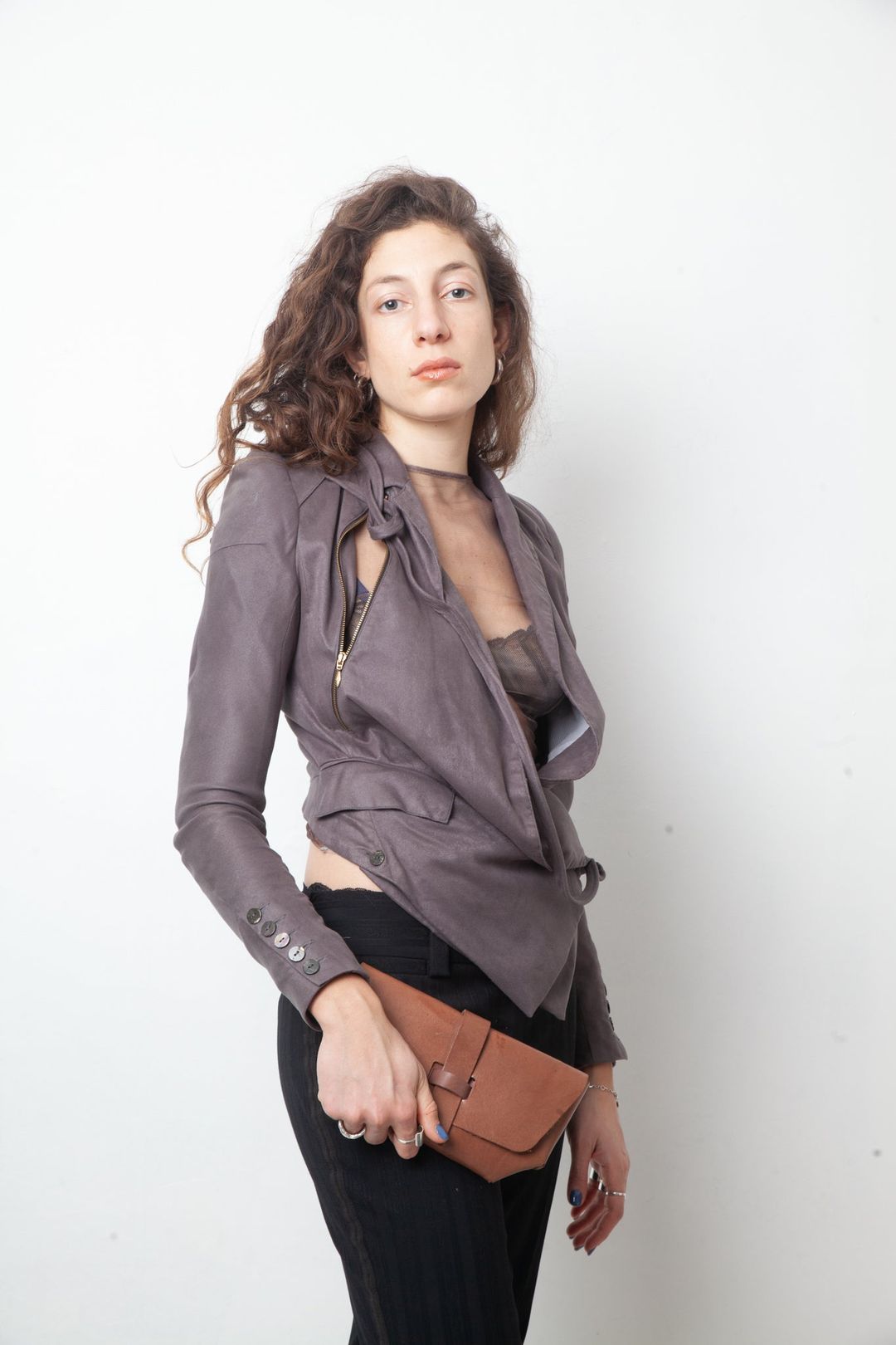 Tim van Steenbergen 2000's faux suede taupe draped blazer by Tim van Steenbergen in size FR 36 from COATS & JACKETS category