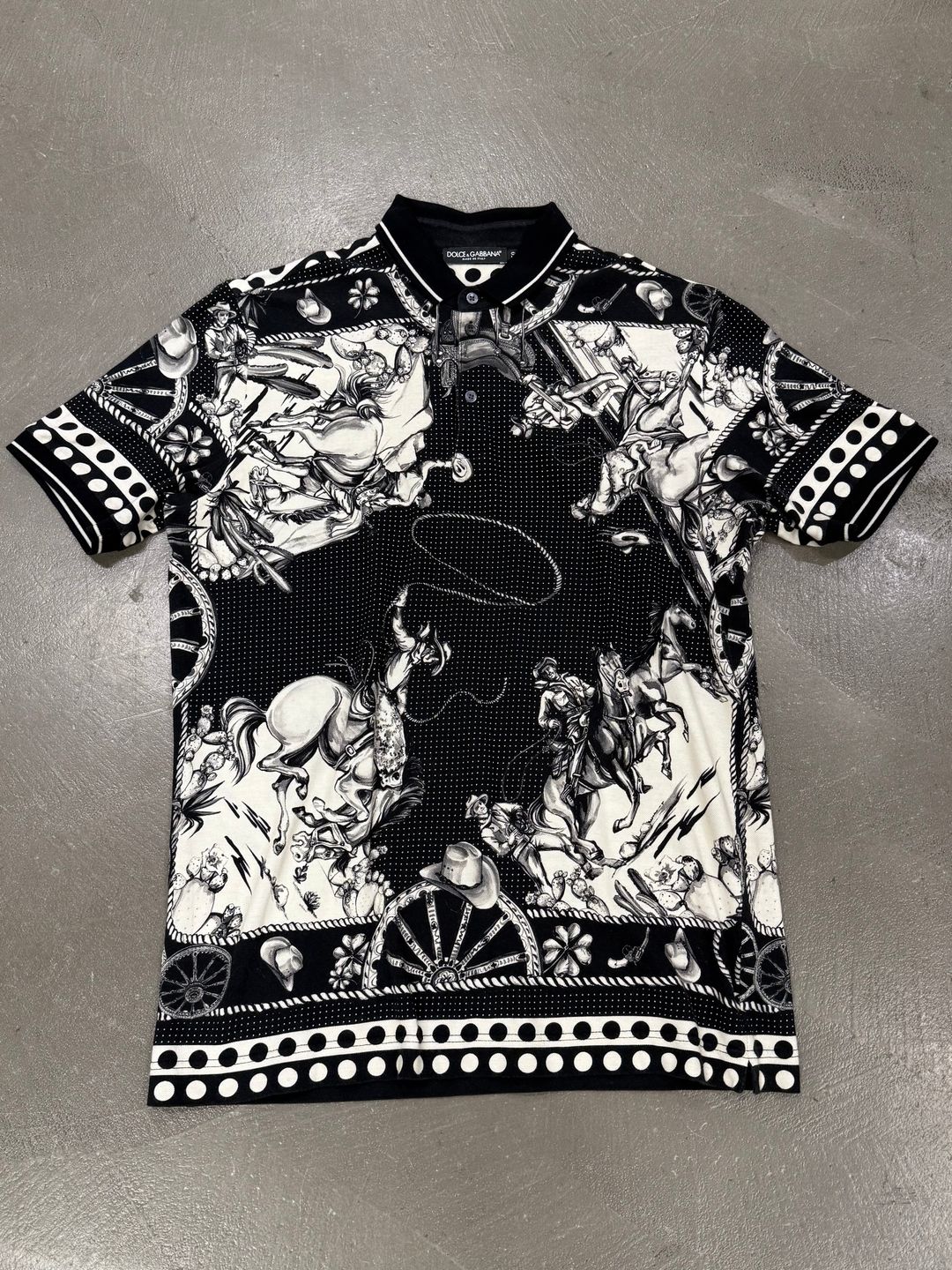 F/W 2016 Dolce & Gabbana Western-print Piqué Polo Shirt by DOLCE & GABBANA in size ONE SIZE from SHIRTS category