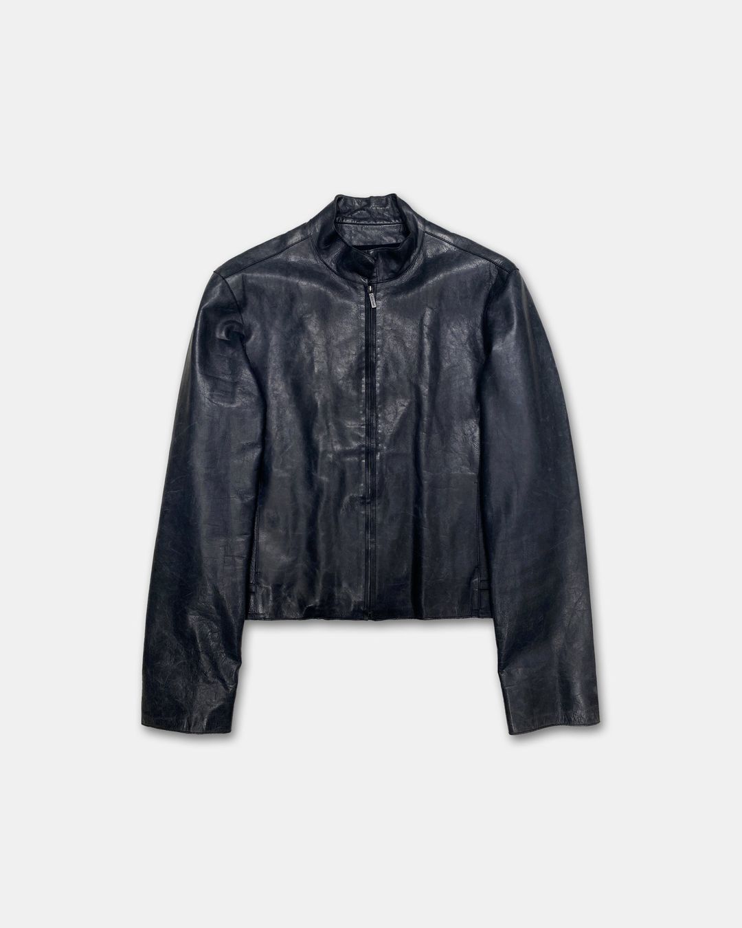 Calvin Klein Collection 2000s Sleek Leather Jacket Dark Blue by Calvin Klein Collection in size S from COATS & JACKETS category