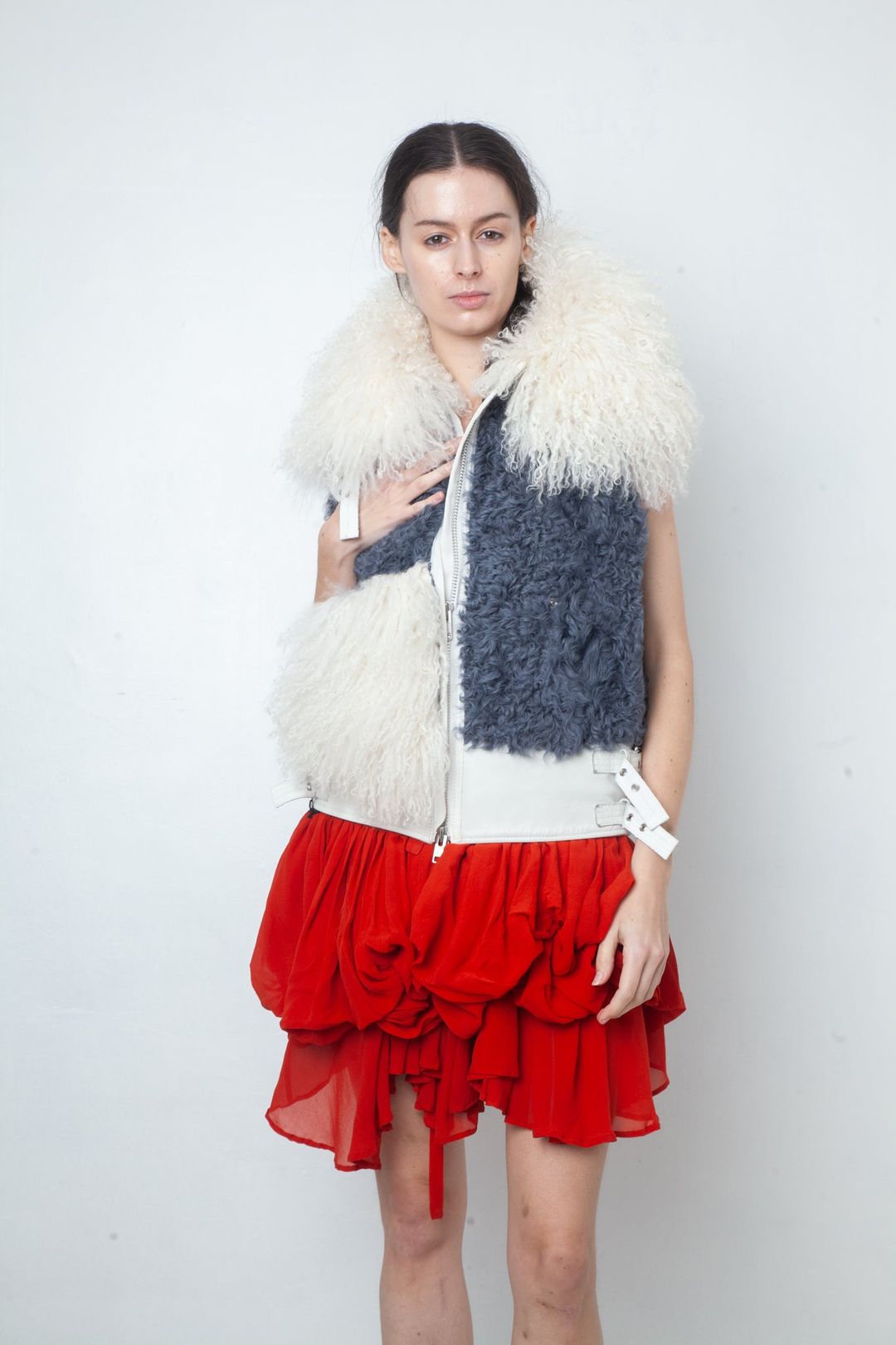 Sacaï Fall 2014 mongolian fur sleeveless leather jacket by SACAI in size M from FURS category
