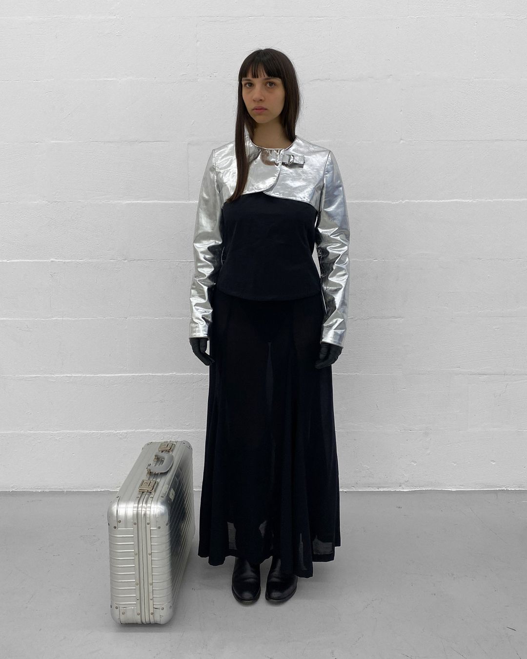 Jil Sander 1980s Leather Cropped Longsleeve Top Metallic Silver by JIL SANDER in size S from TOPS category