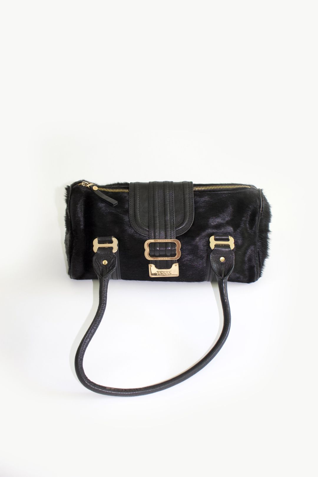 GF Ferre black cowhide fur shoulder bag by GF FERRE in size ONE SIZE from BAGS category