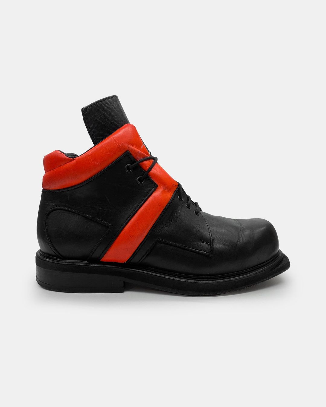 Dirk Bikkembergs 1990s Neon Parts Square Toe Boots Black Orange by DIRK BIKKEMBERGS in size ONE SIZE from SHOES category