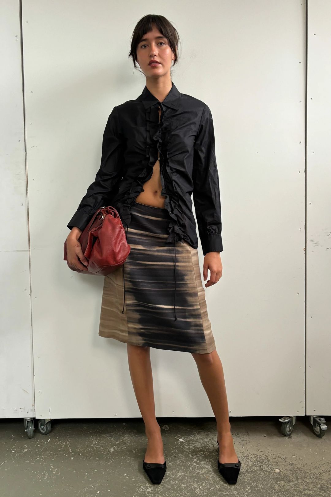 RUFFLE FRONT LONG SLEEVE SHIRT by DKNY in size AU/UK 8 from SHIRTS category