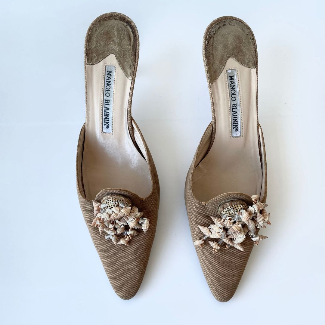 Manolo Blahnik canvas mules with shells 37.5 by MANOLO BLAHNIK in size EU 37 from SHOES category