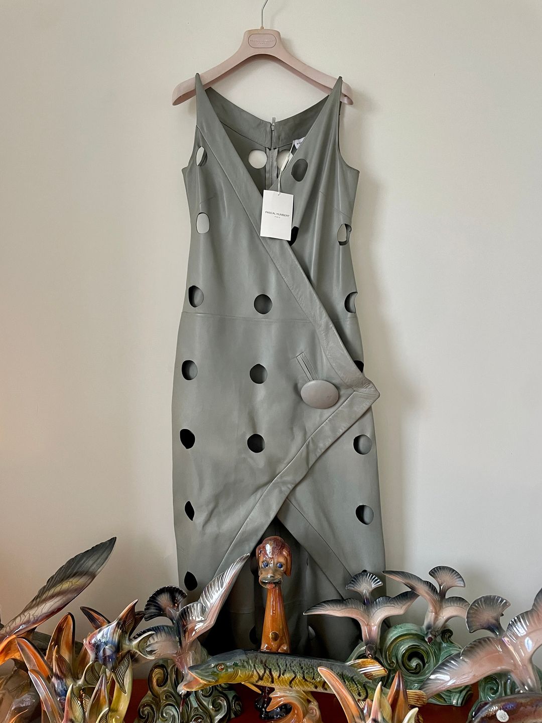 Pascal Humbert 2000's grey leather evening dress with cut out circles by Pascal Humbert in size IT 42 from DRESSES category