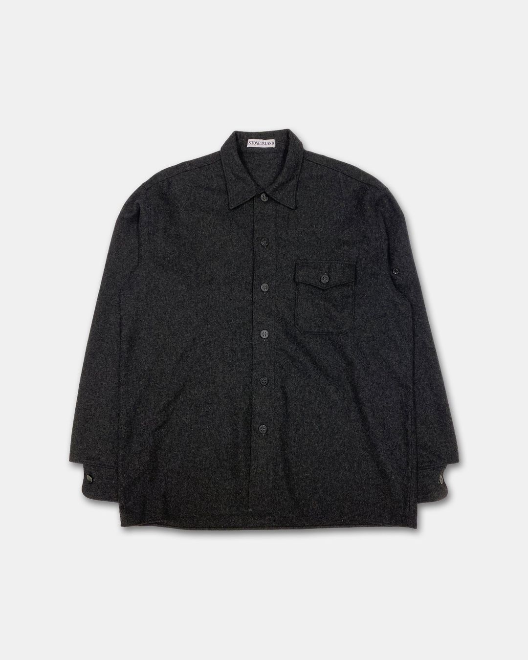 Stone Island by Massimo Osti 1980s Chest Pocket Wool Shirt Dark Grey by STONE ISLAND in size XL from SHIRTS category