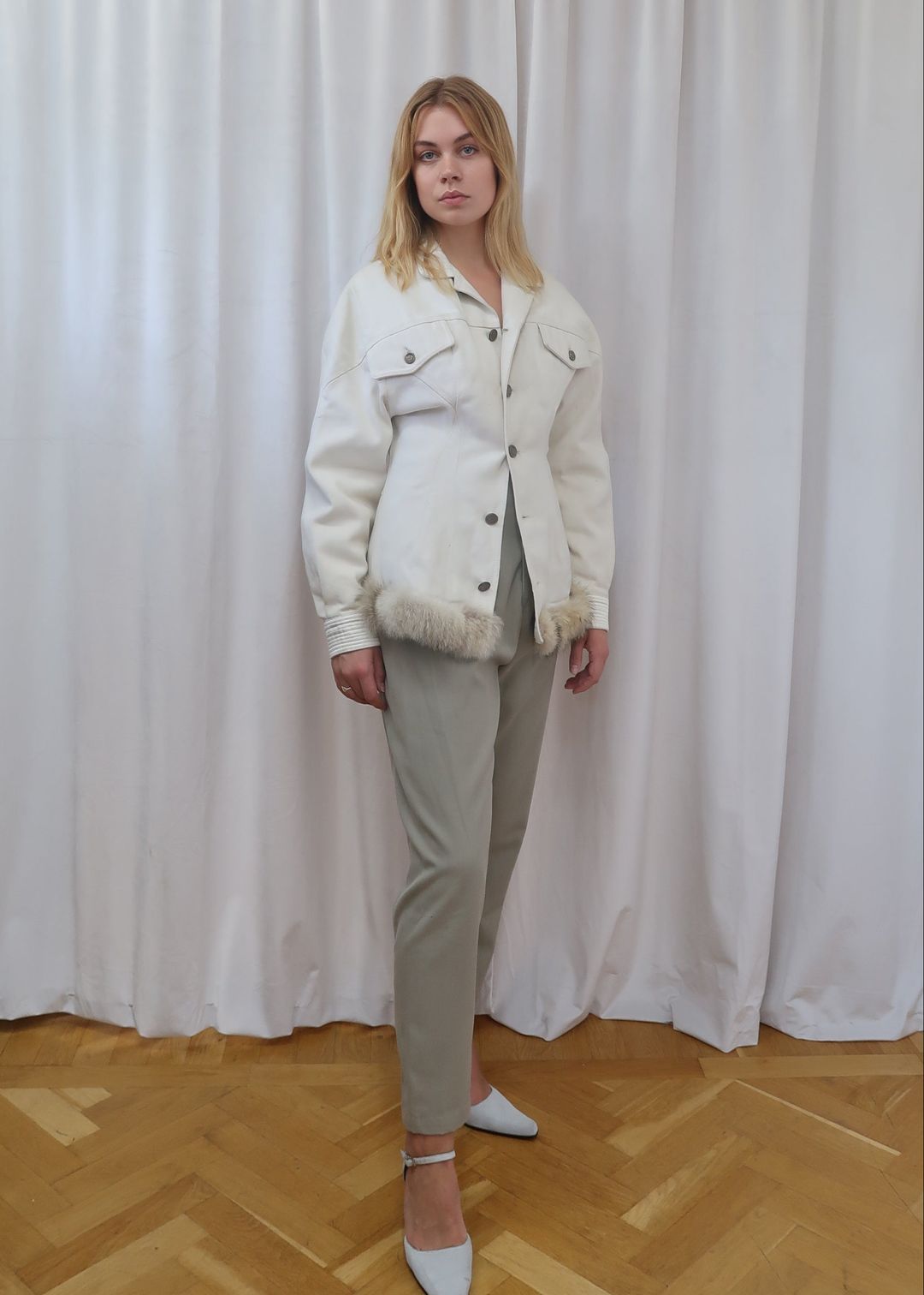 Marithé François Girbaud fur trim jacket, 1980’s by MARITHE AND FRANCOIS GIRBAUD in size M from COATS & JACKETS category