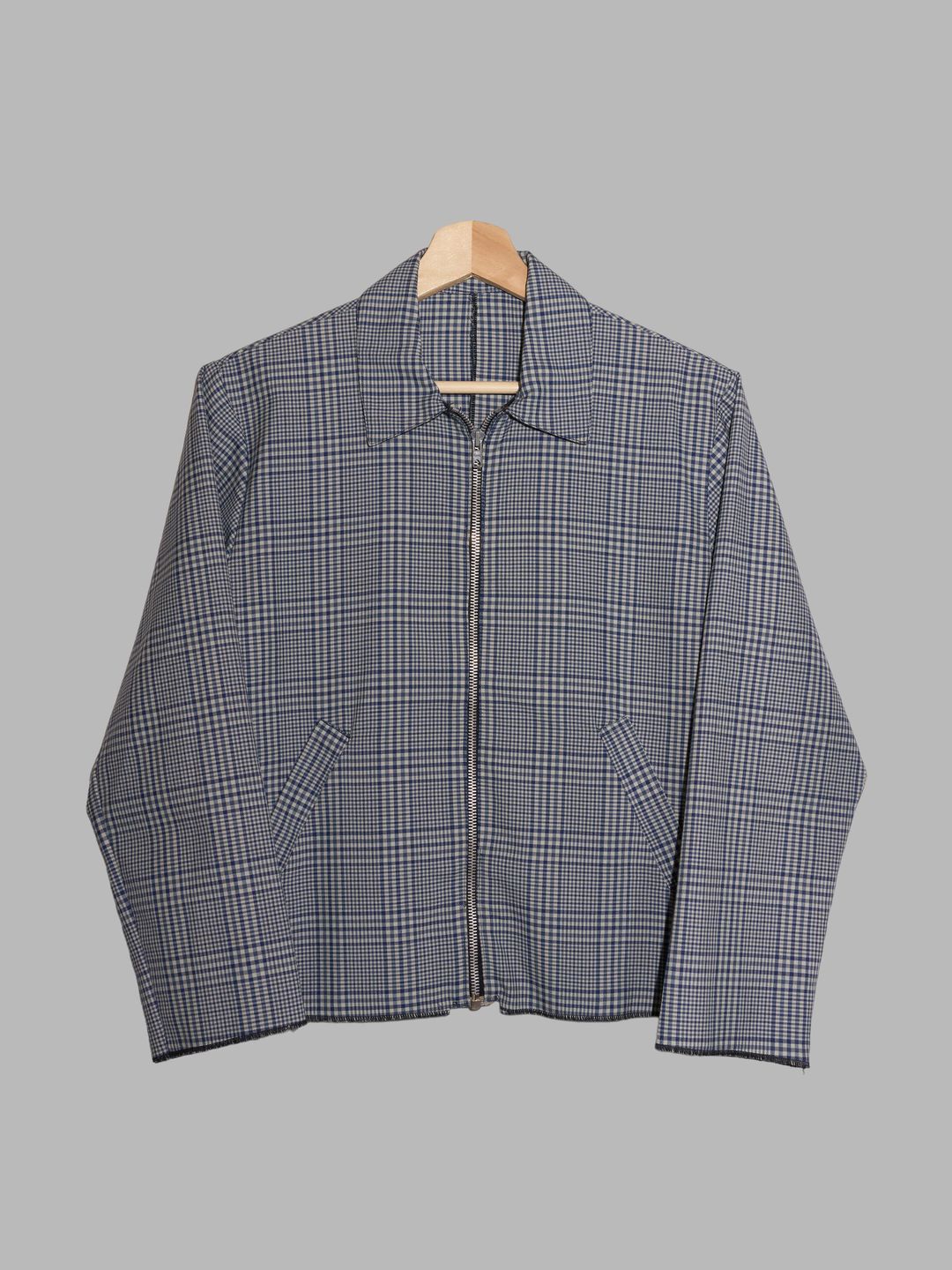 Jean Colonna spring 1994 blue grey plaid wool zip jacket - size M by Jean Colonna in size M from COATS & JACKETS category