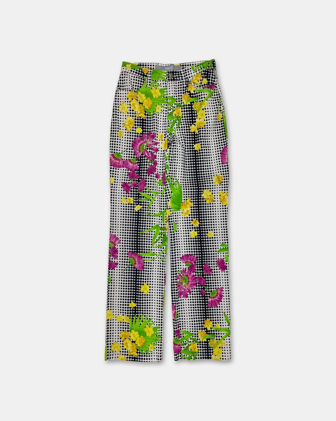 Versace Jeans Couture 1990s Dot Gird Flower All Over Print Pants White Multicolor by VERSACE in size XS from TROUSERS category