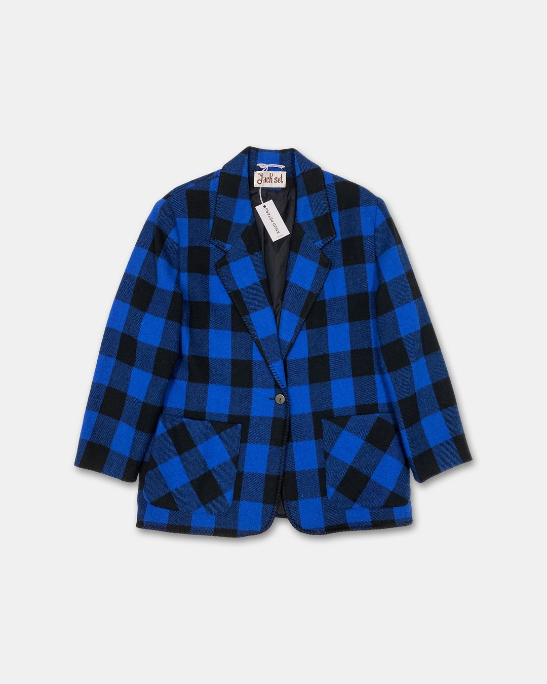 The Jack Set 2000s Buffalo Checkered Wool Blazer Jacket Blue by THE JACK SET in size M from COATS & JACKETS category