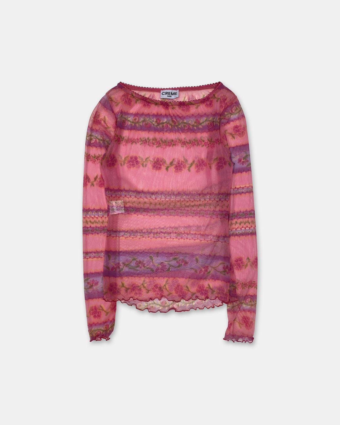 Creme Paris 2000s Flower Mesh Longsleeve Top Pink by CREME PARIS in size XS from TOPS category