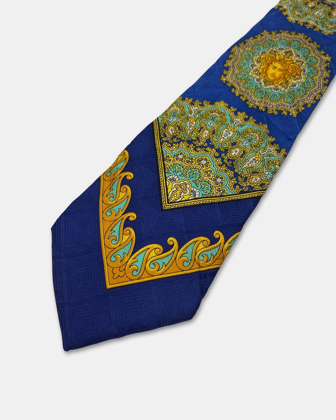 Gianni Versace 1990s Medusa Print Tie Blue Gold by VERSACE in size ONE SIZE from ACCESSORIES category